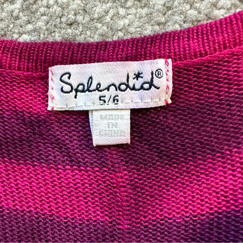 Splendid Hot Pink Striped Short Sleeve Knit Top Girls 5/6 - Picture 3 of 5